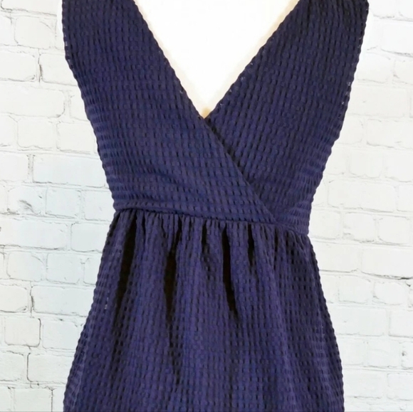Ric Rac By Anthropologie Textured Ruffle Tiered Navy Midi Dress Sz Small - Picture 3 of 6